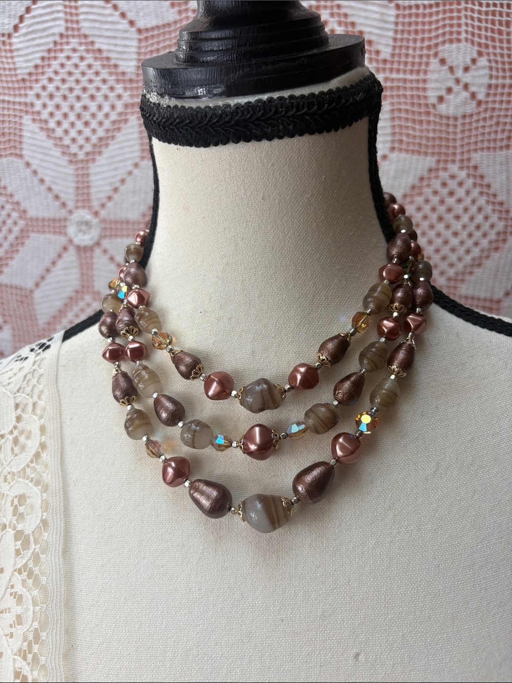 Elegant Multi-Strand Brown Pearl & Glass Necklace - Picture 6 of 6